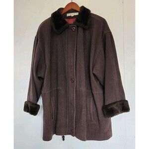 Larry Levine Coat Womens 10 Chocolate Brown Wool Winter Old Money Penny Lane